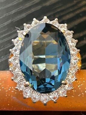 Simulated Sapphire CZ Cocktail Costume Ring EDCO